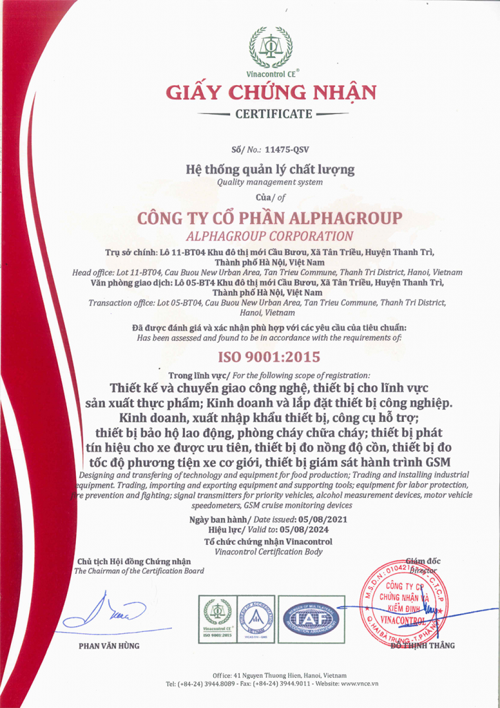 Giấy chứng nhận AlphaGroup ISO 9001:2015